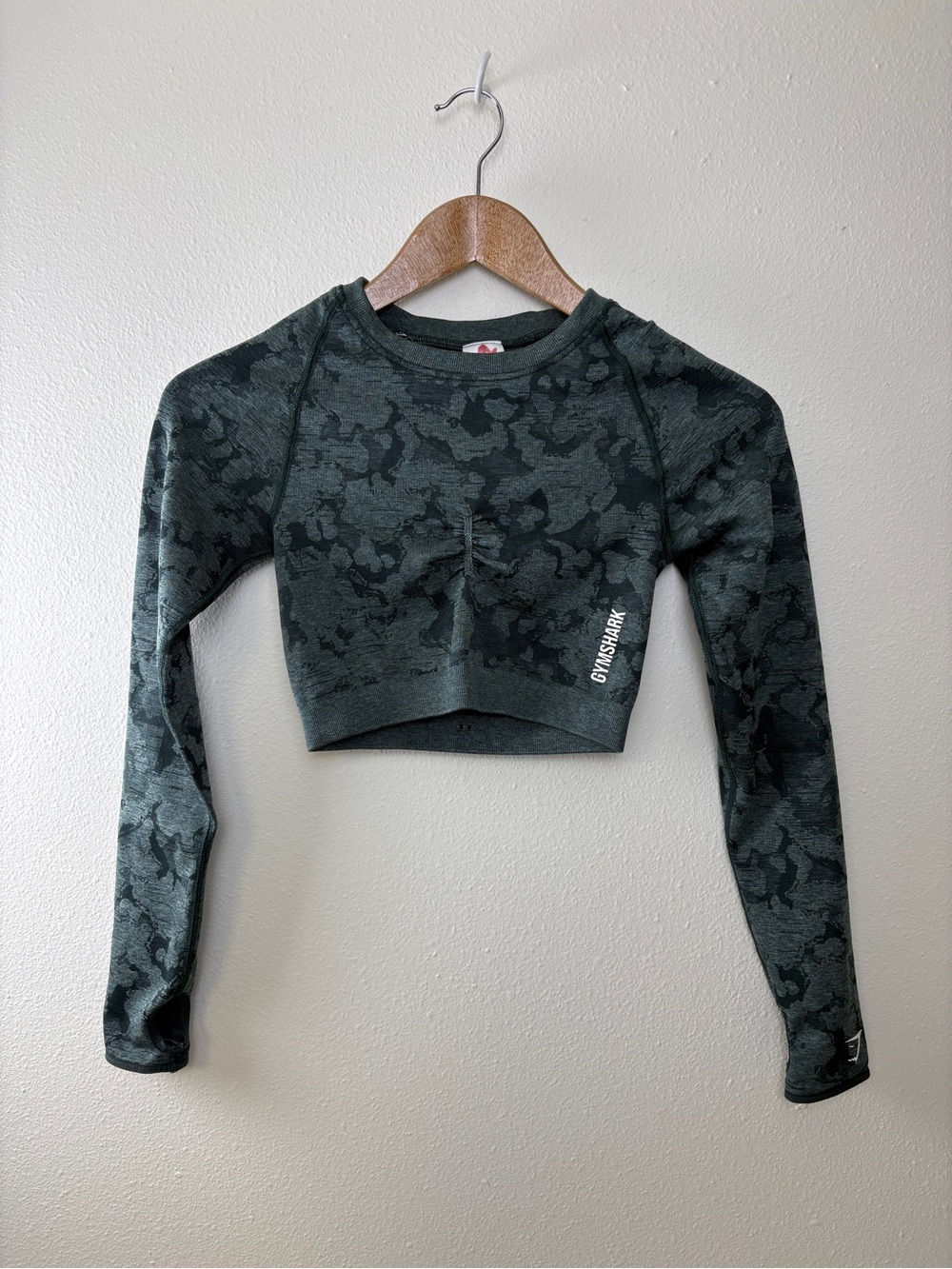 Gymshark Women's Dark Green Camo Seamless Crop Top Bodycon Activewear